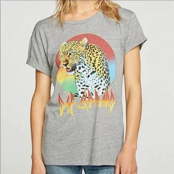 Chaser Tops - Chaser Def Leppard Short Rolled Sleeve Crew Neck Graphic Tee